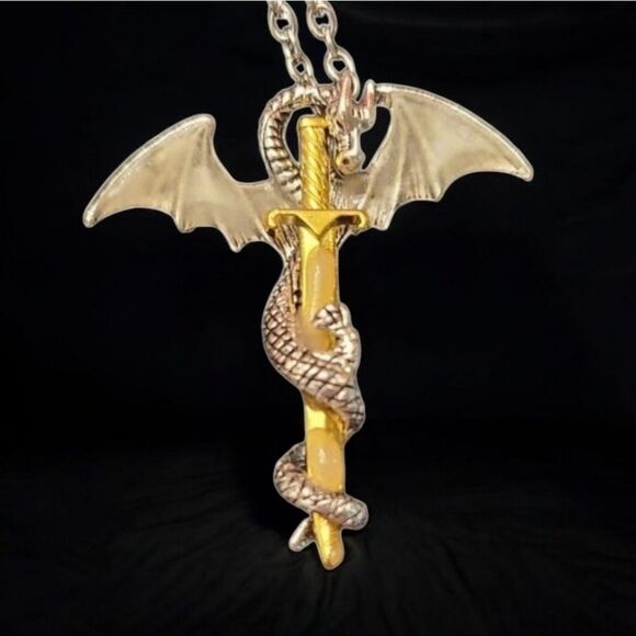 Flying Dragon Royal Sword Glow in the Dark Necklace Unique Fantasy Jewelry - Picture 4 of 8